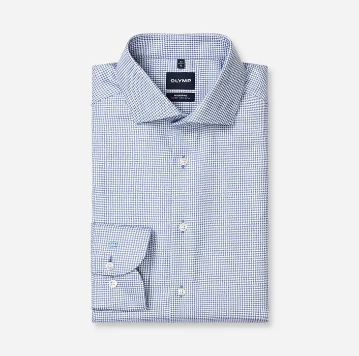 OLYMP Luxor Modern Fit Houndstooth Shirt Blue