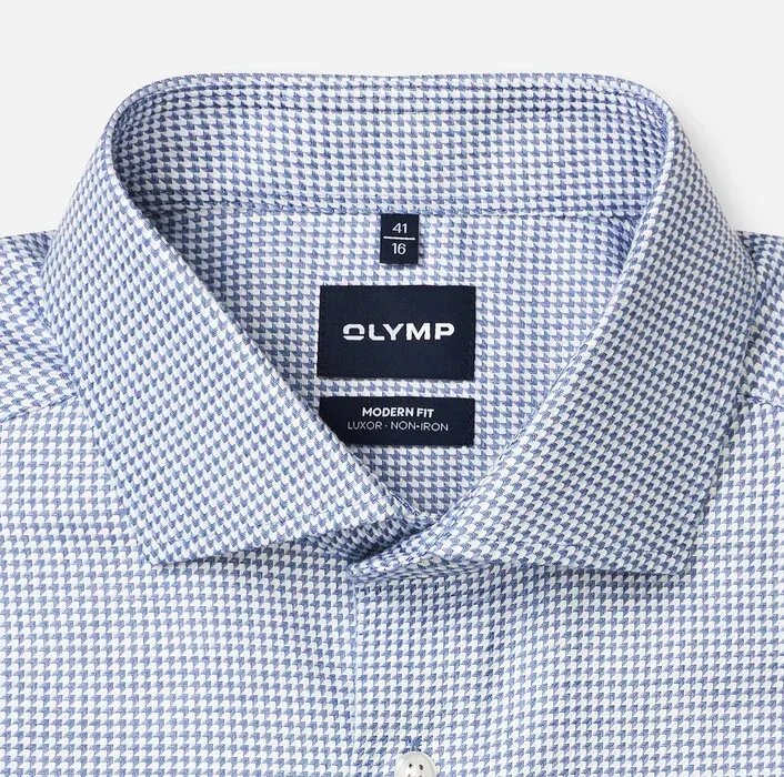 OLYMP Luxor Modern Fit Houndstooth Shirt Blue
