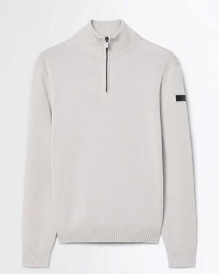 RRD Cotton Plain Half Zip Knit in beige met opstaande kraag en korte ritssluiting, voorkant.