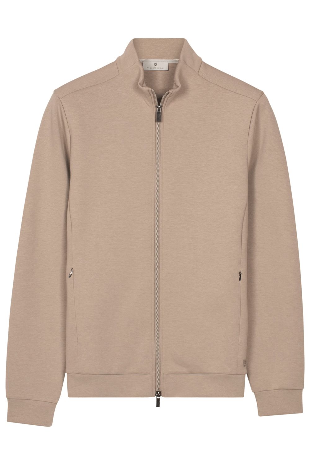 Thomas Maine men’s light beige full-zip cardigan 6222TM011, front view at Van den Broek Herenmode