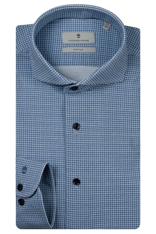 Thomas Maine Bari blue small-check men’s shirt 627711, front view