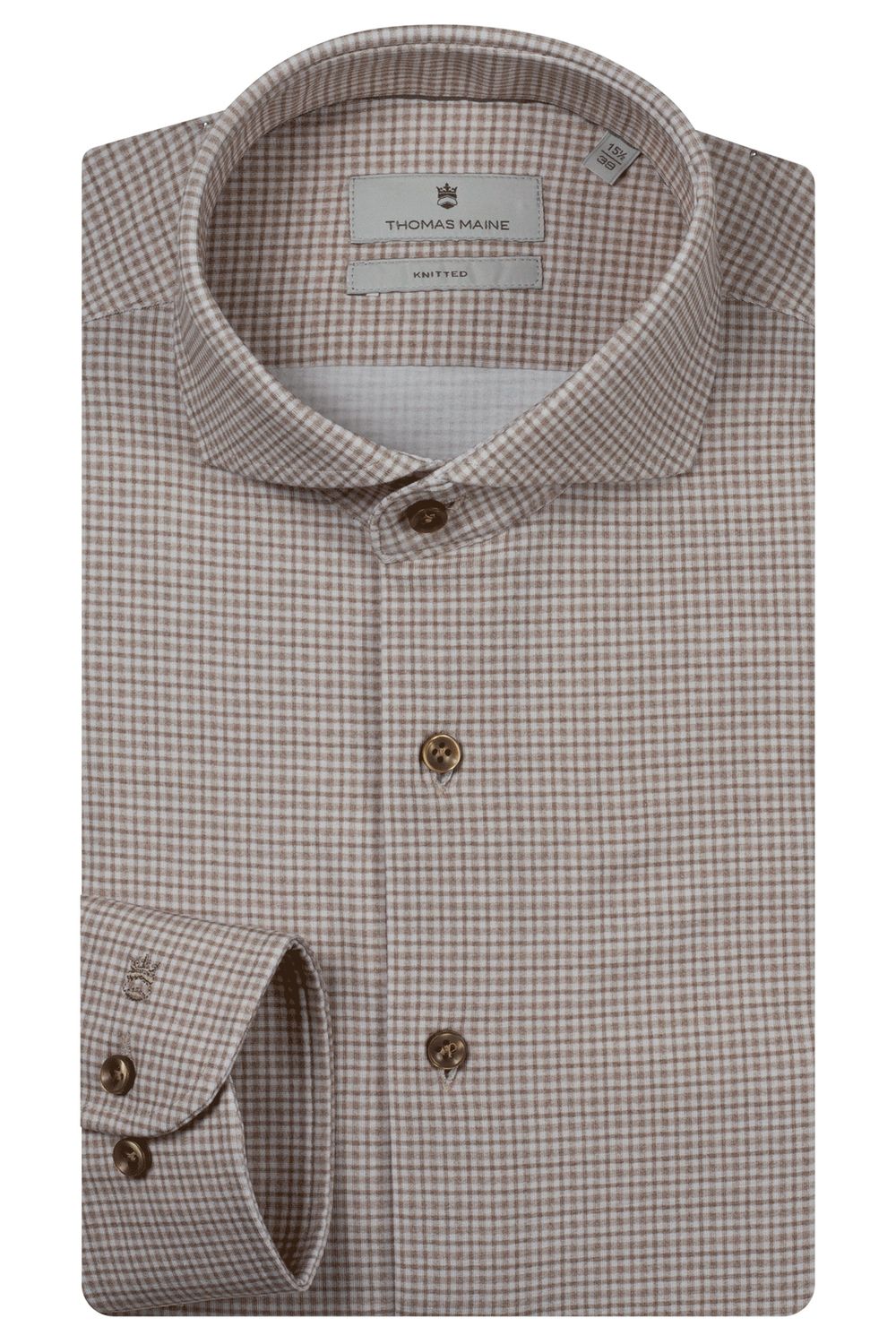 Thomas Maine Bari beige small-check men’s shirt 627711, front view