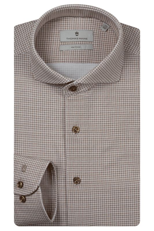 Thomas Maine Bari beige small-check men’s shirt 627711, front view