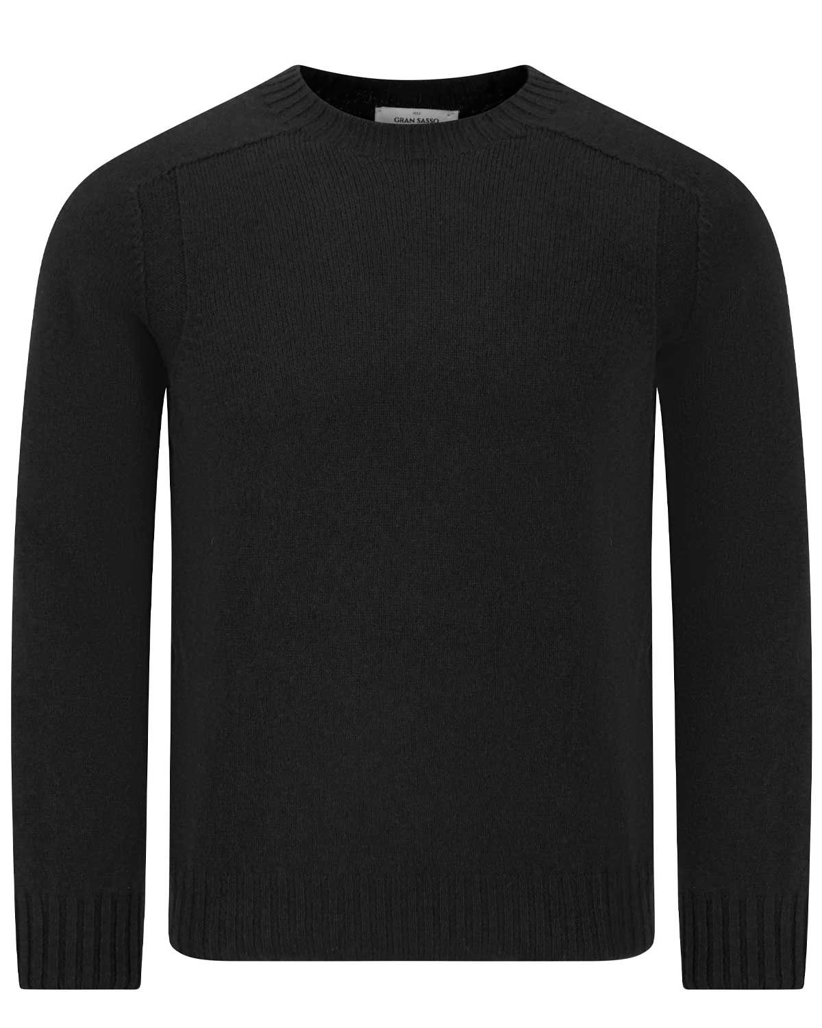 Gran Sasso pullover in zwart van 100% scheerwol, vooraanzicht.