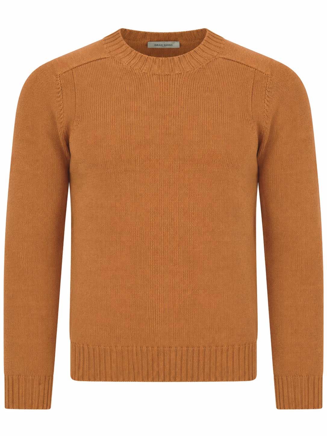 Gran Sasso pullover in oranje brique van 100% scheerwol, vooraanzicht.