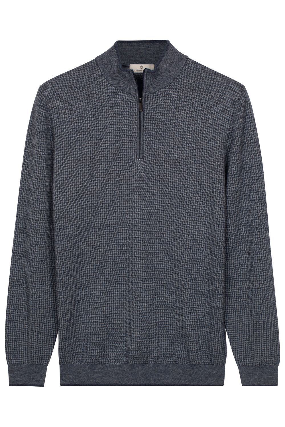 Thomas Maine mid-blue jacquard half-zip sweater 6284TM109, front view