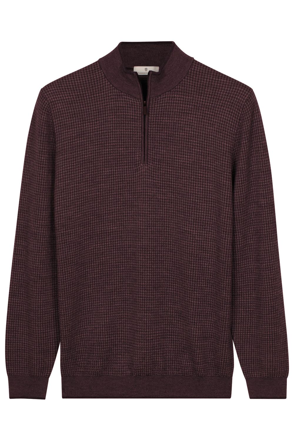 Thomas Maine dark red jacquard half-zip sweater 6284TM109, front view