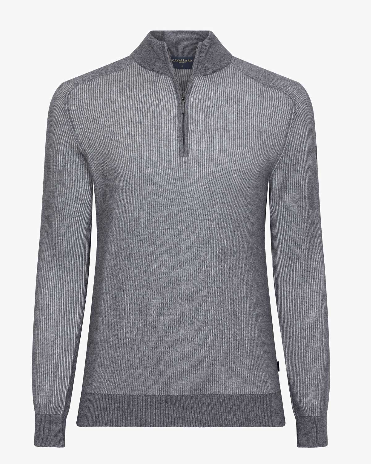 Cavallaro Romano Half Zip Pullover in mid grey melange, front view