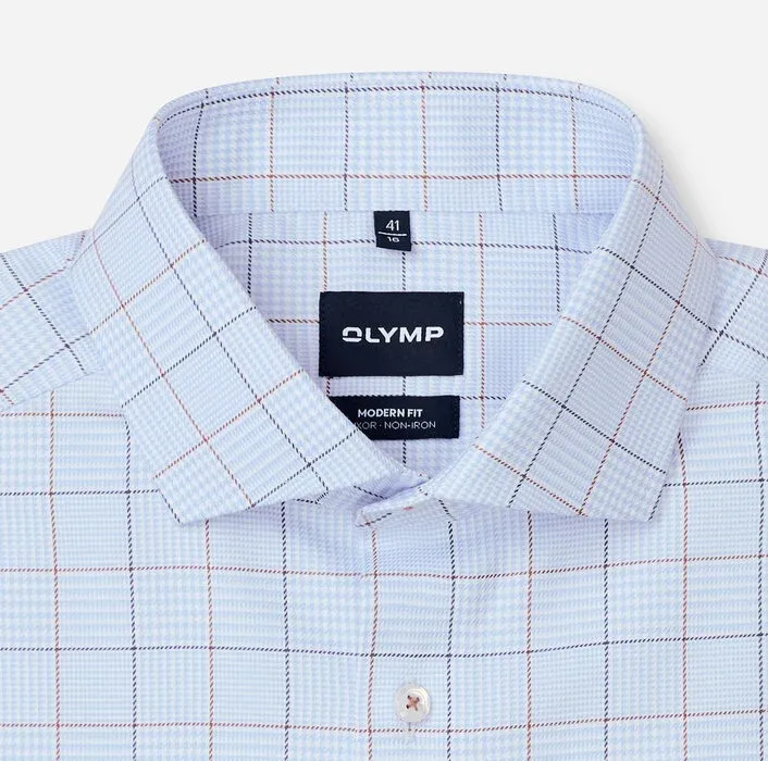 OLYMP Luxor Modern Fit Checked Shirt Light Blue