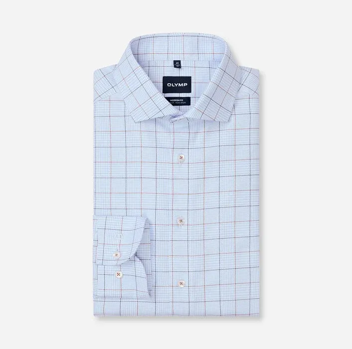 OLYMP Luxor Modern Fit Checked Shirt Light Blue