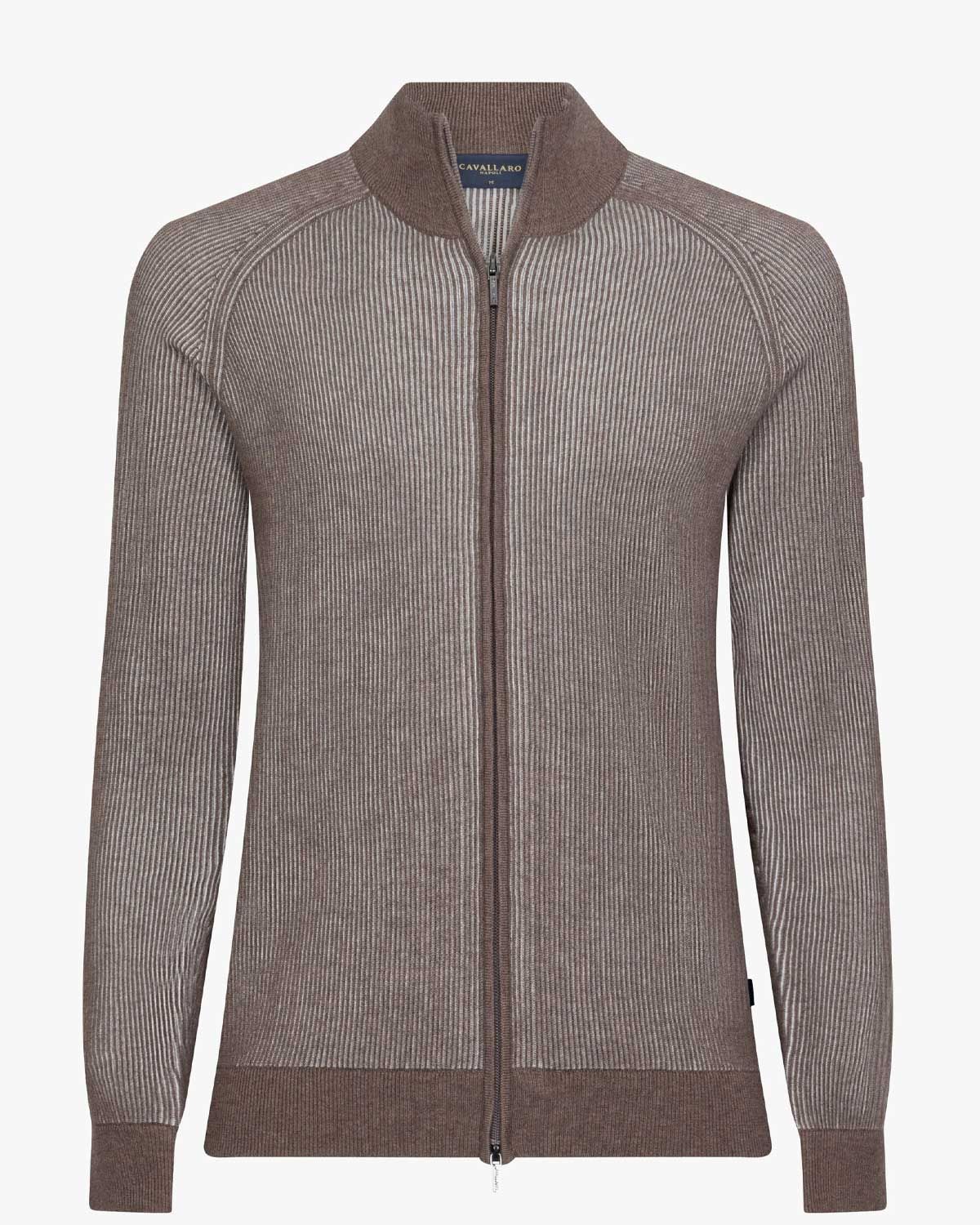 Cavallaro Romano Full Zip Cardigan in taupe, front view