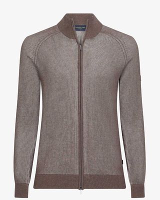 Cavallaro Romano Full Zip Cardigan in taupe, front view