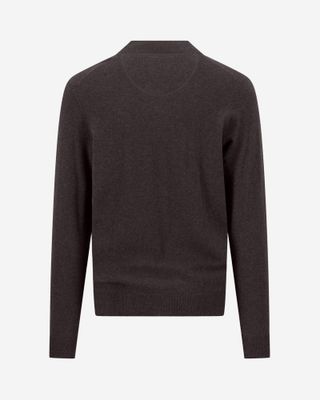 Fynch Hatton dark-brown Soil wool-cashmere cardigan 1614803, back view of fine knit and ribbed hem