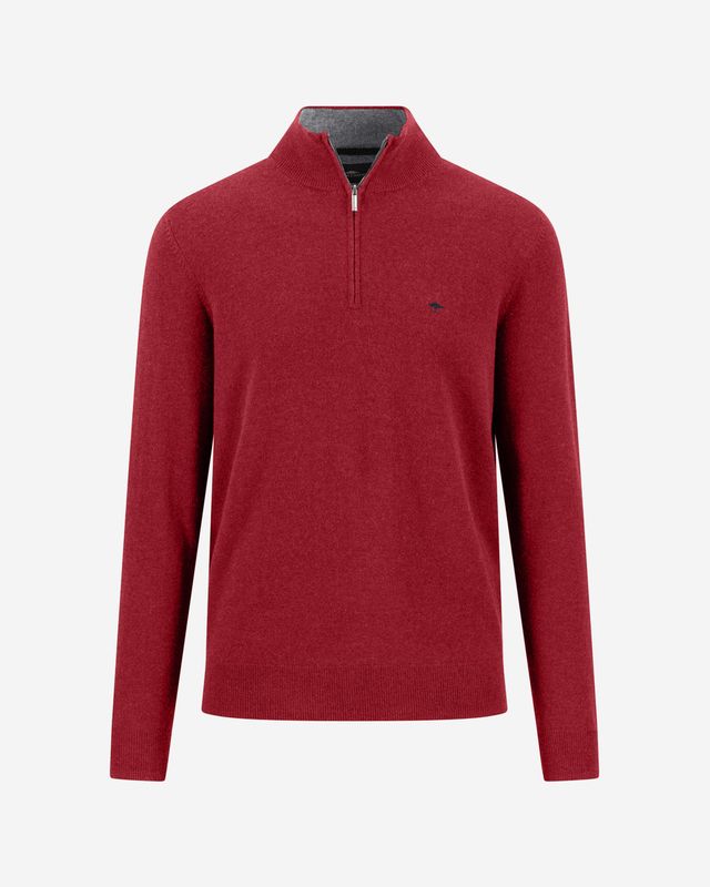 Fynch Hatton brick-red wool-cashmere troyer 1614802, front view with short zip and stand collar