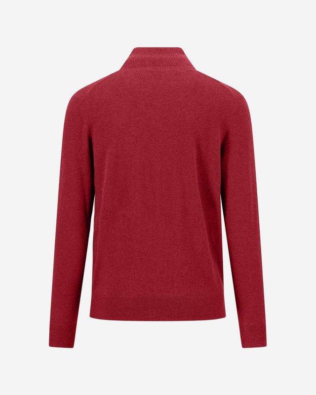 Fynch Hatton brick-red wool-cashmere troyer 1614802, back view of fine knit and ribbed hem