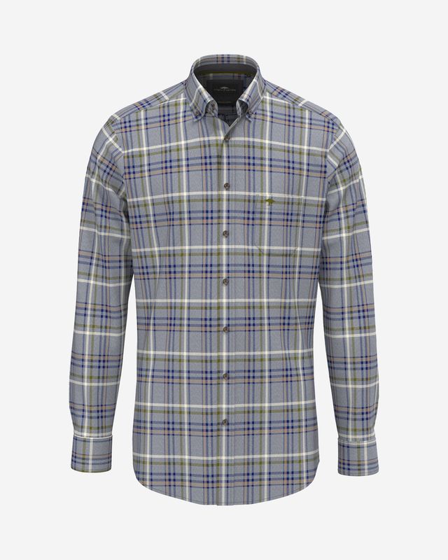 Fynch Hatton Premium Melange Check shirt air blue 16108860, front view of check and button-down collar