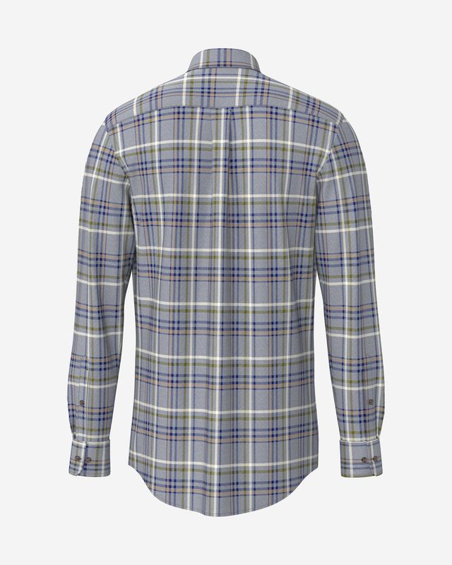 Fynch Hatton Premium Melange Check shirt air blue 16108860, back view with check pattern and long sleeves