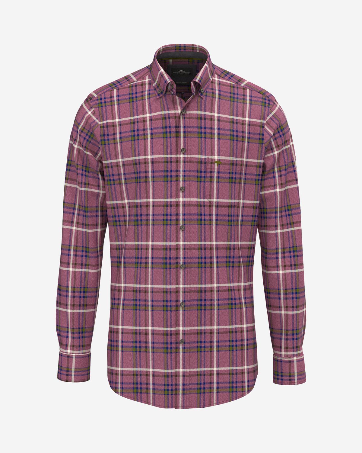 Fynch Hatton Premium Melange Check shirt brick red 16108860, front view of check and button-down collar