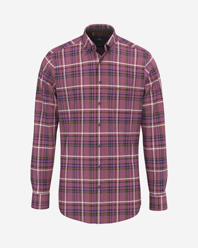 Fynch Hatton Premium Melange Check shirt brick red 16108860, front view of check and button-down collar