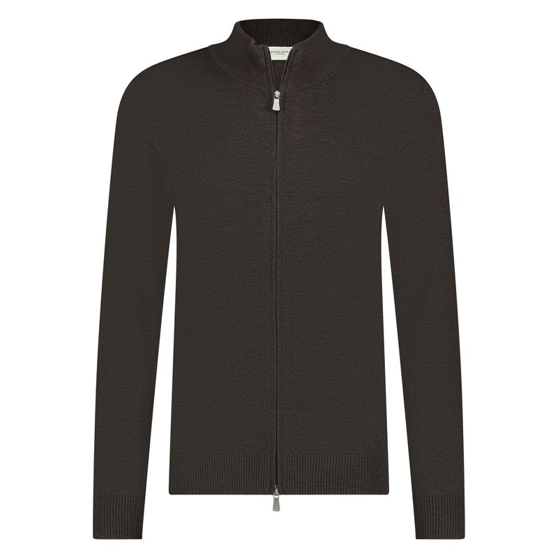 Seven Dials Paul Full-Zip Merino Cardigan Dark Brown SDL00005RO18