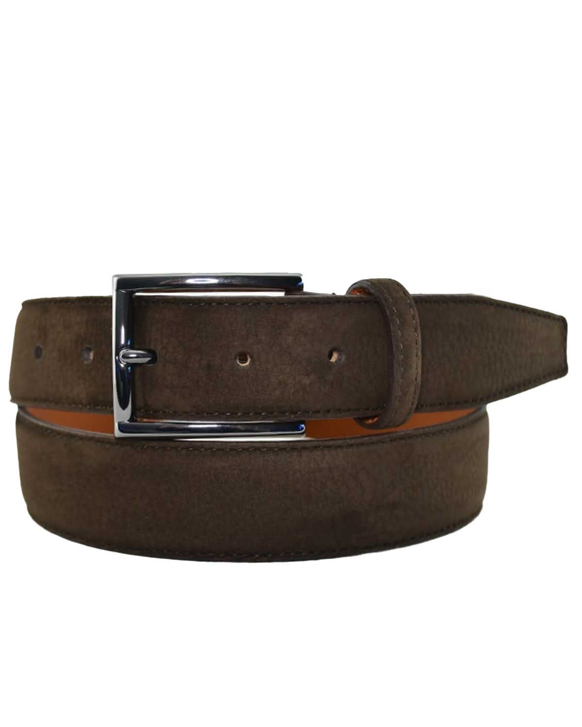6-road herenriem 500000-67 in donkerbruin nubuck met nikkelvrije gesp