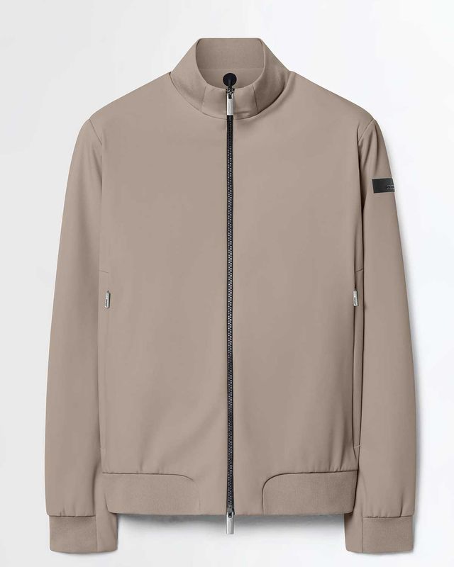 Vooraanzicht van de RRD Montecristo Thermo Soft Jacket in Sandal, midden beige.