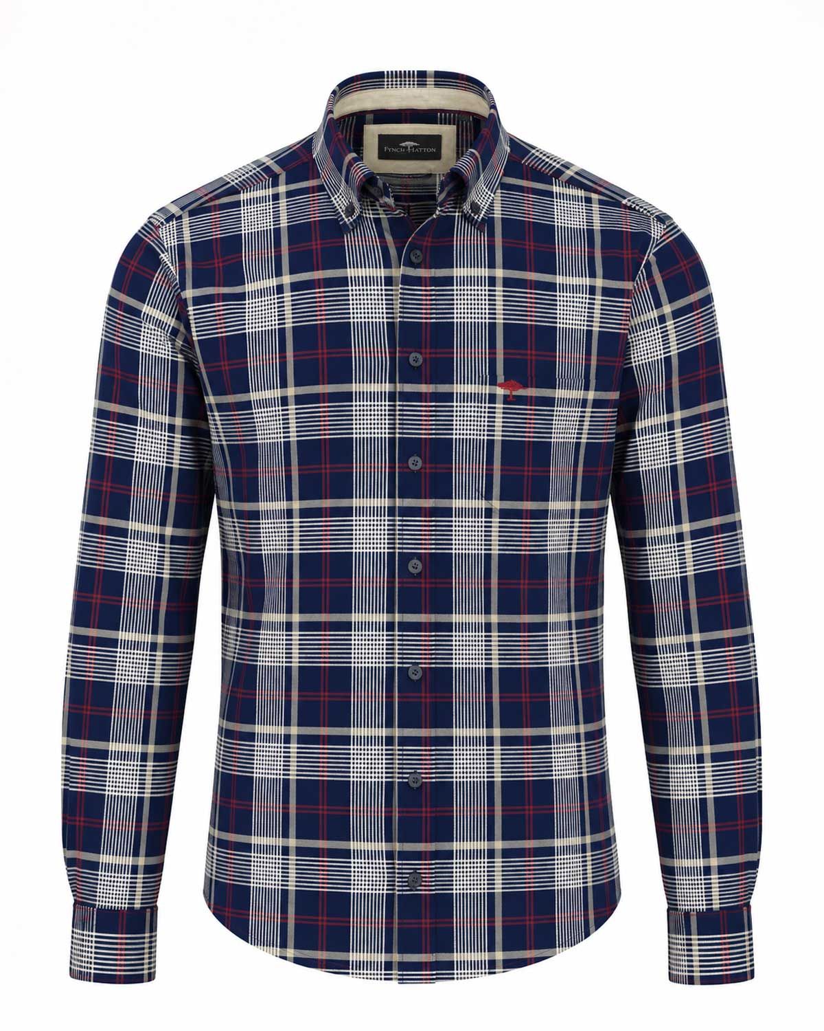 Fynch-Hatton checked flannel button-down shirt in navy, front view