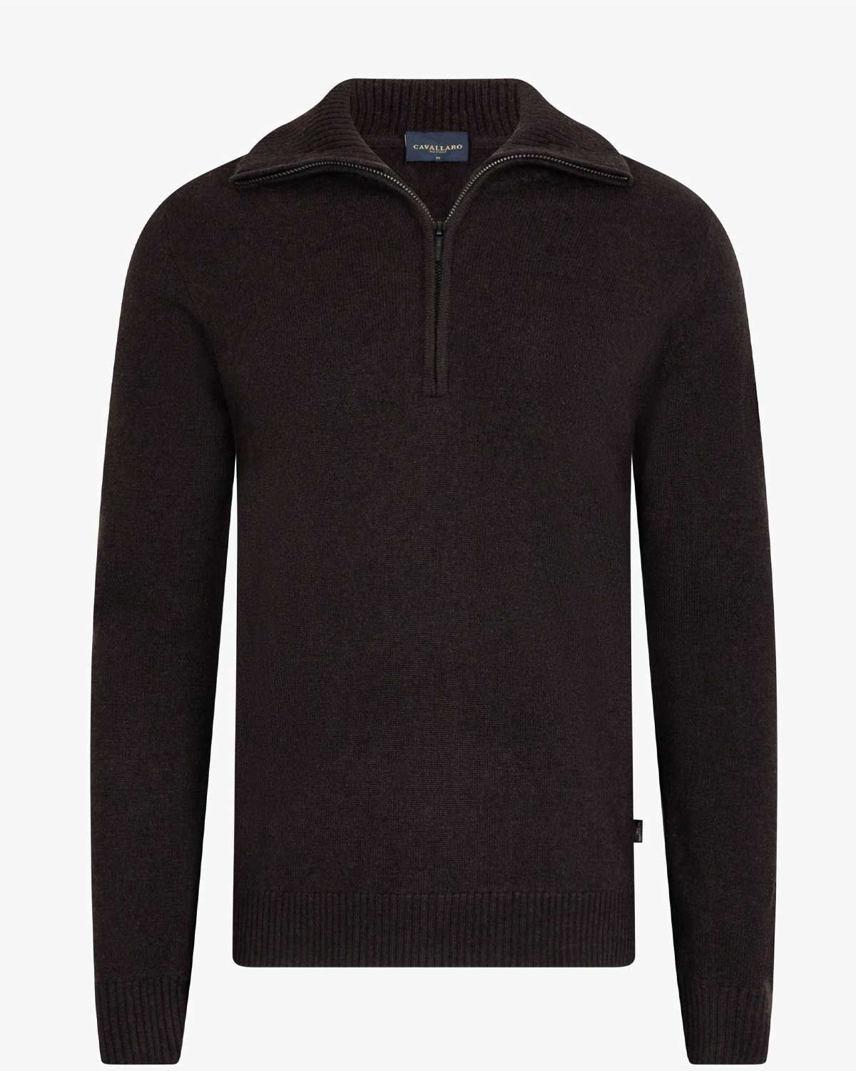 Cavallaro Sanmori half zip pullover donkerbruin, vooraanzicht