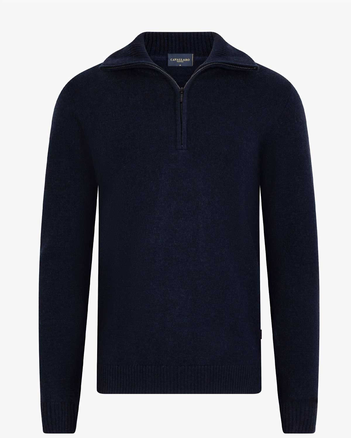 Cavallaro Sanmori half zip pullover blauw, vooraanzicht