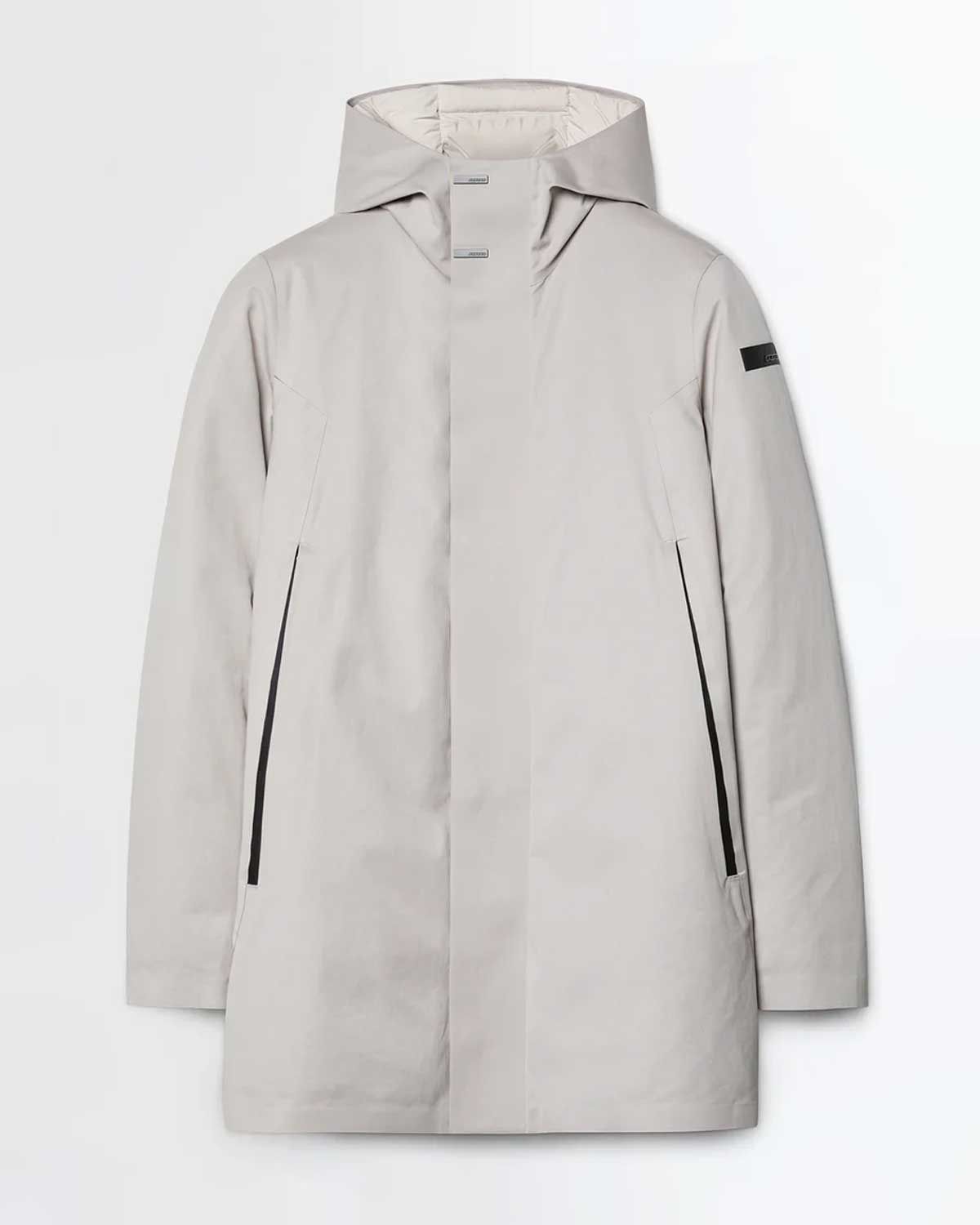 Vooraanzicht van de RRD Hut Floating Parka Jkt in White Beige.