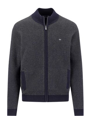 Fynch-Hatton RWS lambswool zip cardigan in navy, front view