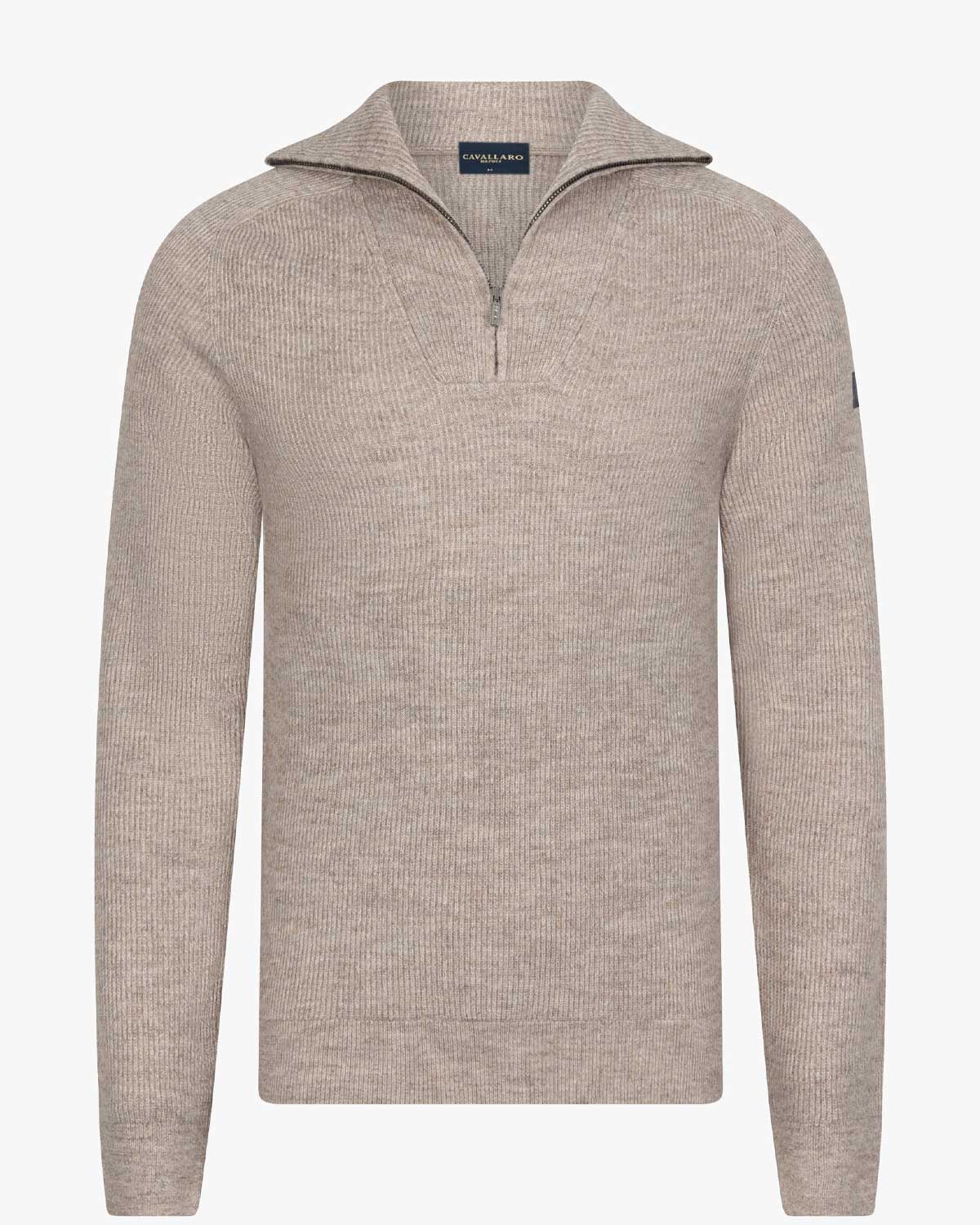Cavallaro Corsico Melange Half Zip pullover in taupe melange, vooraanzicht