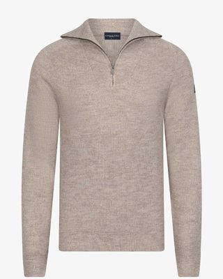 Cavallaro Corsico Melange Half Zip pullover in taupe melange, vooraanzicht