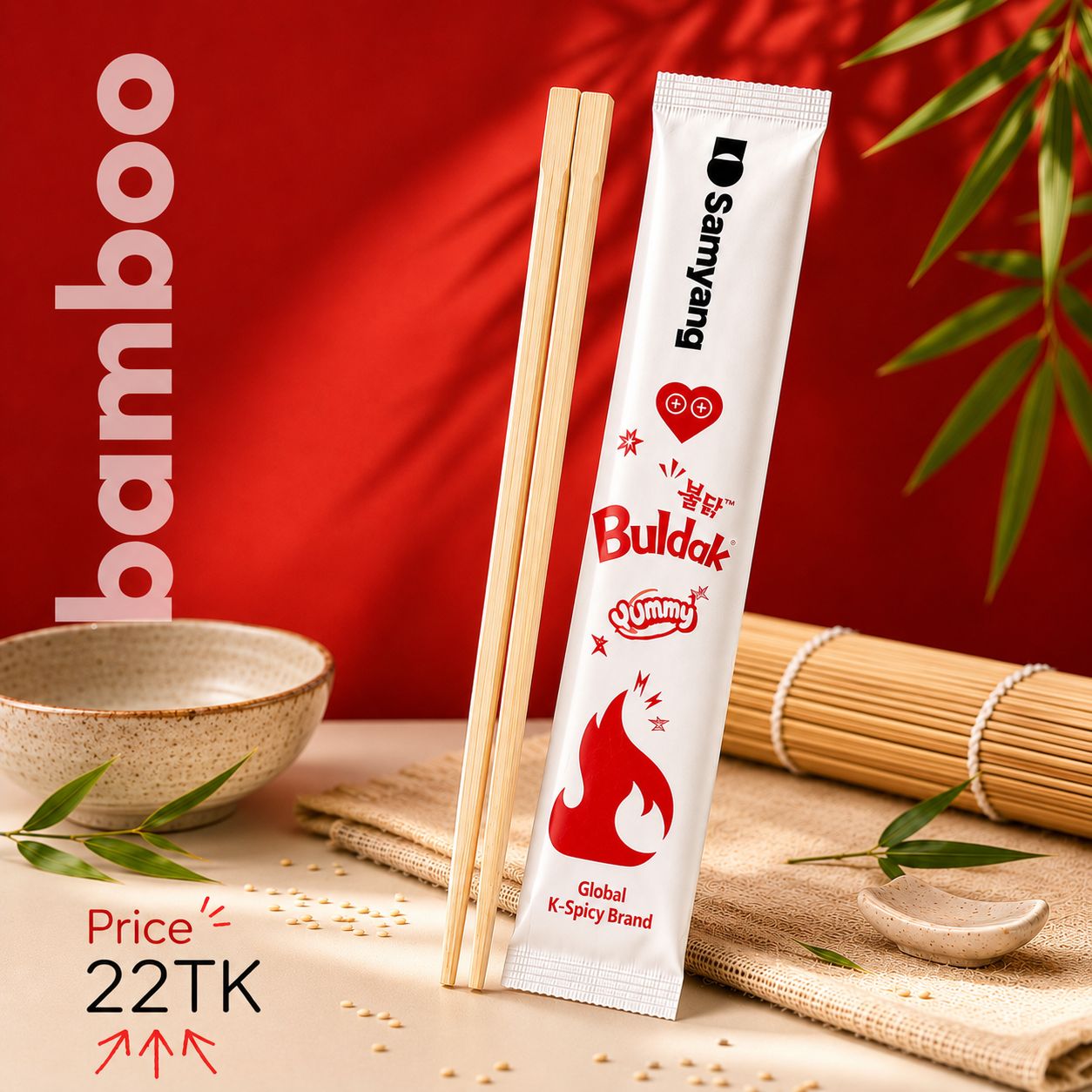Samyang Bamboo Chopsticks ~ 1 Pair (Single Use)