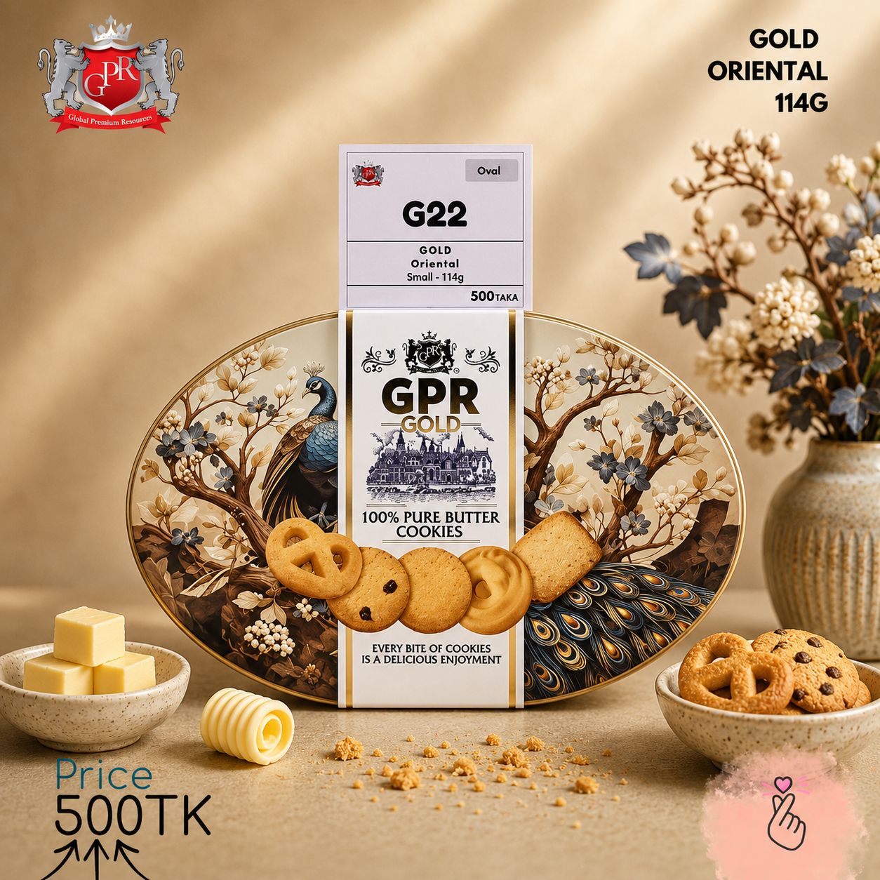 GPR Butter Cookies - GOLD 114g - Oriental Design