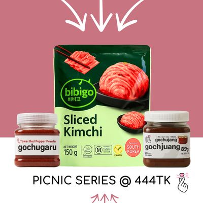 Korean Picnic Set - Sliced Kimchi + Gochujang 89g + Gochugaru 49g