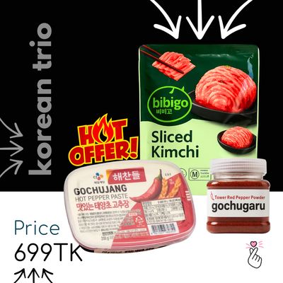 KOREAN PICNIC TRIO (Sliced Kimchi Pack+ Gochujang 200g + Gochugaru 49g)
