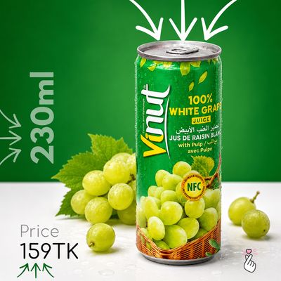 100% Vinut Juice Can 230ml (Vietnam) - White Grapes