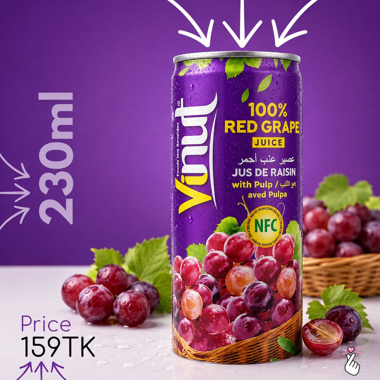 100% Vinut Juice Can 230ml (Vietnam) - Red Grapes