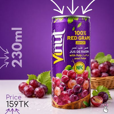 100% Vinut Juice Can 230ml (Vietnam) - Red Grapes