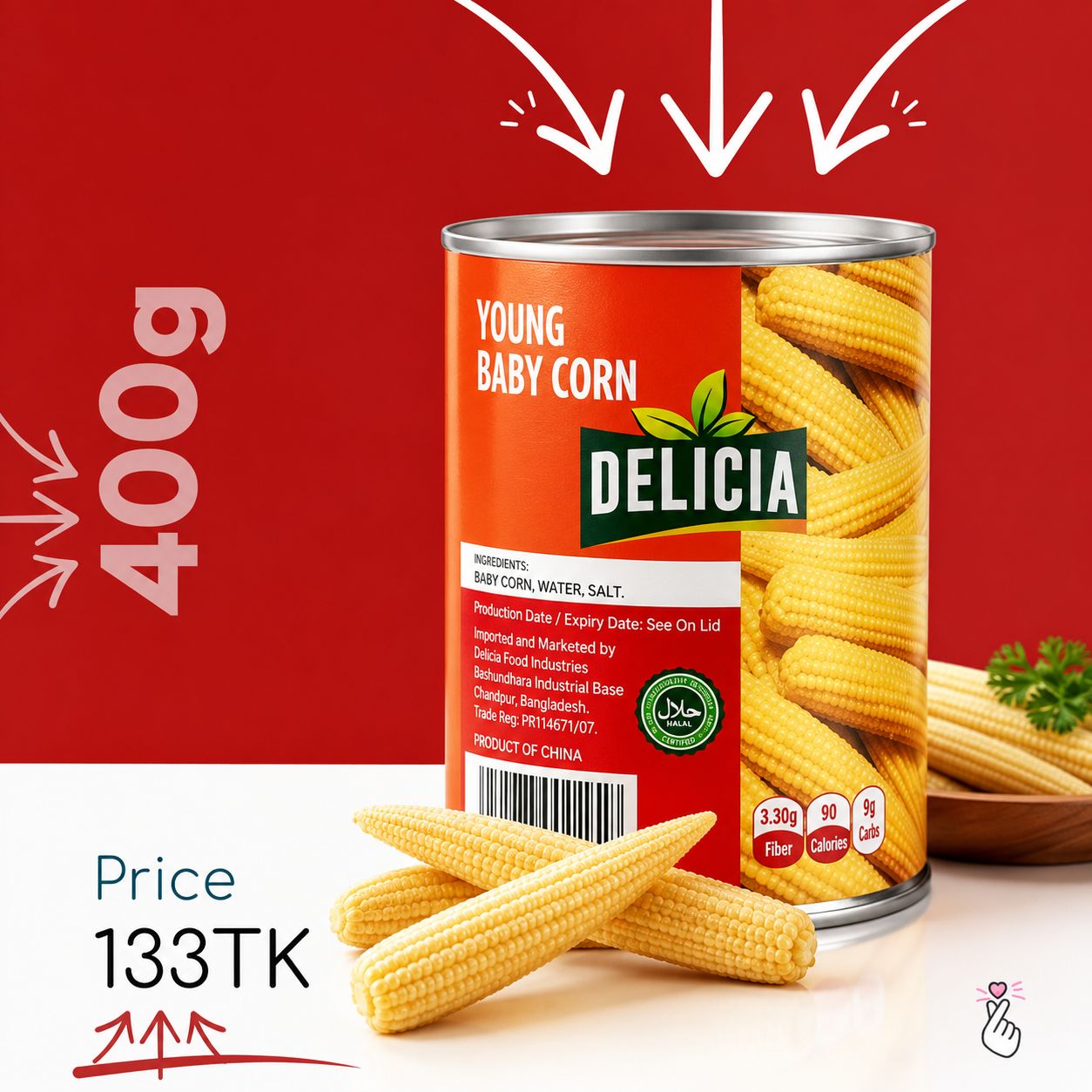 Delicia 400g Can (China) - Baby Corn