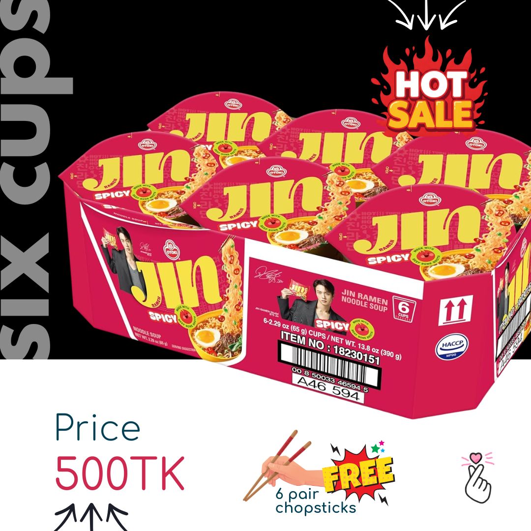 Jin Ramen Cup Six [6 cup set + 6 chopsticks] [Expiry: 23/04/26] - Spicy