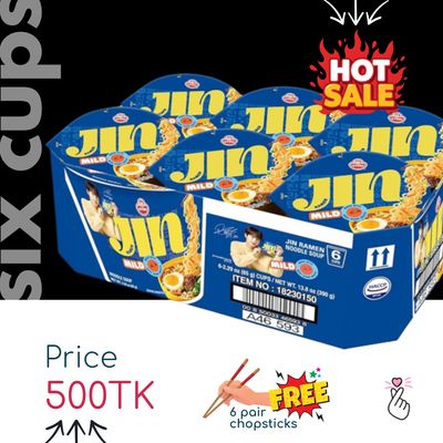 Jin Ramen Cup Six [6 cup set + 6 chopsticks] [Expiry: 23/04/26] - Mild