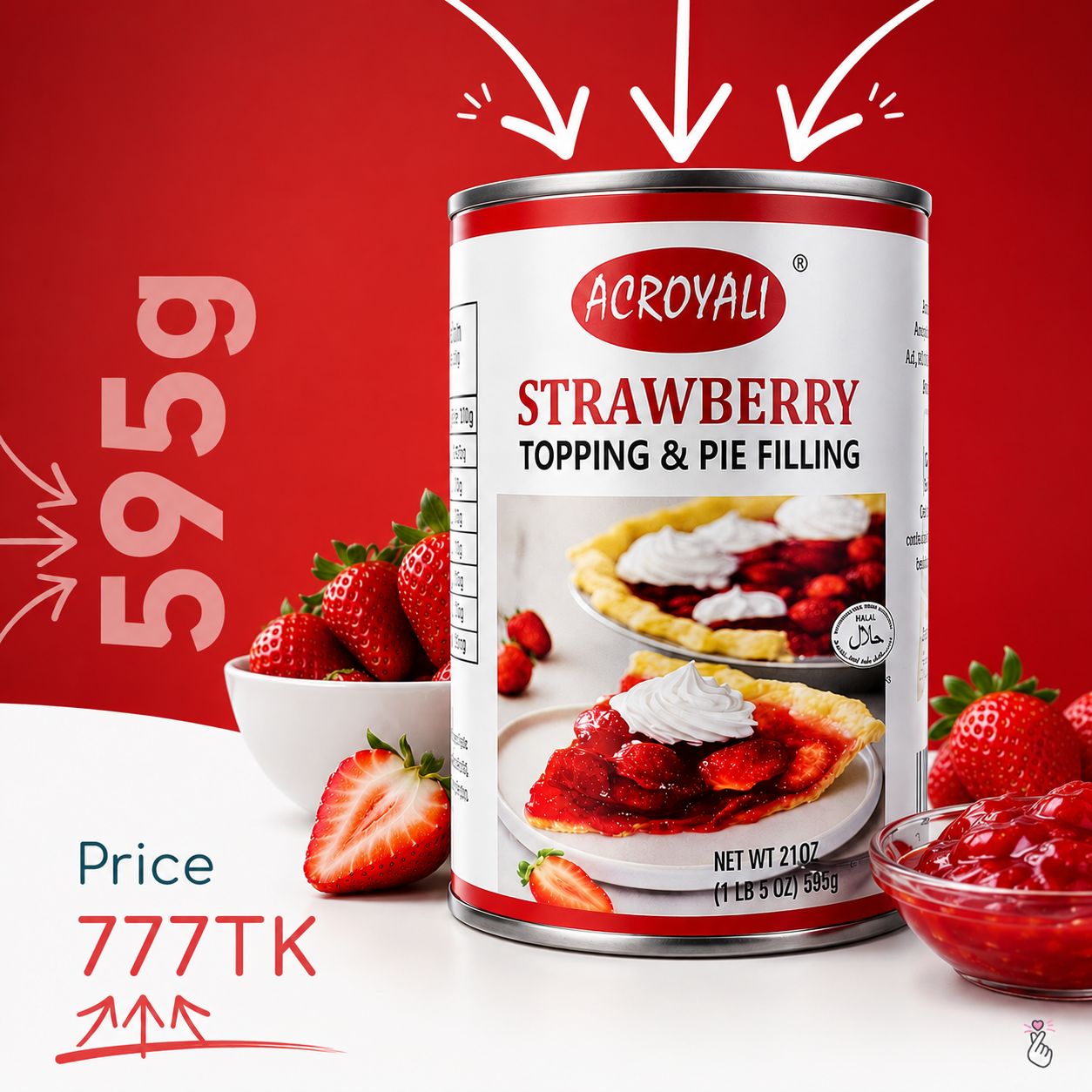 Acroyali Strawberry Topping &amp; Pie Filling (595g)