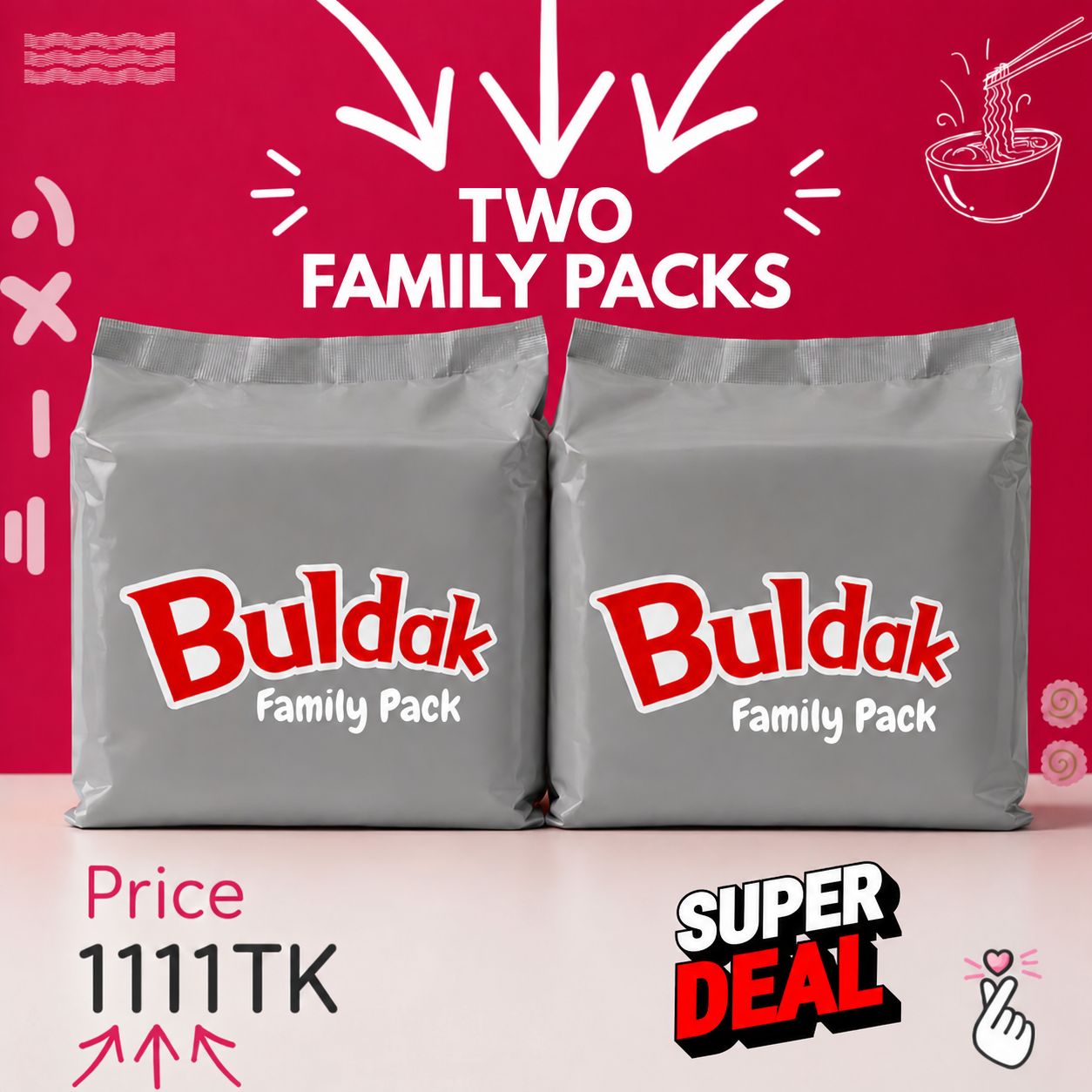 Buldak FamPack Duo - 2 family packs + 2 chopsticks