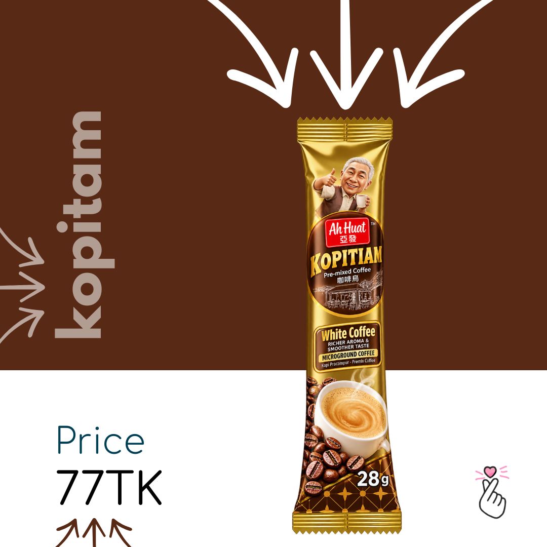 <Dk62> Ah Huat Sachets - White Coffee - Kopitam Charcoal Roast