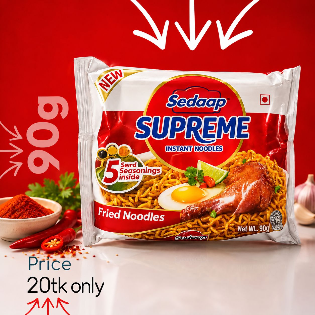 Sedaap Supreme Instant Fried Noodles - 90g - Single Pack