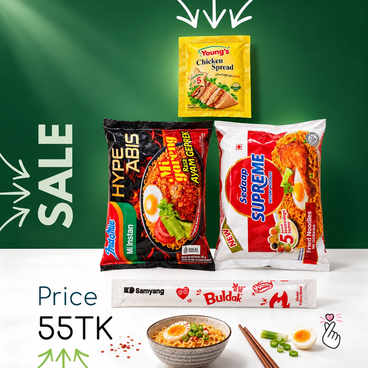 Indomie + Sedap + Young + Chopsticks (Short Date Sale)