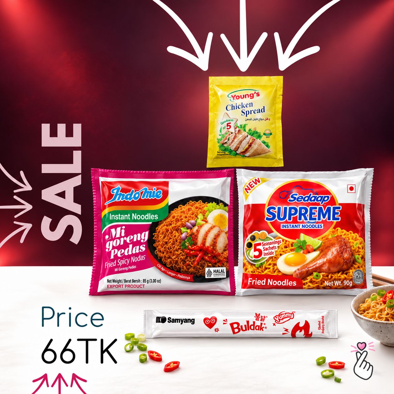 Indomie + Sedap + Young + Chopsticks (Short Date Sale)