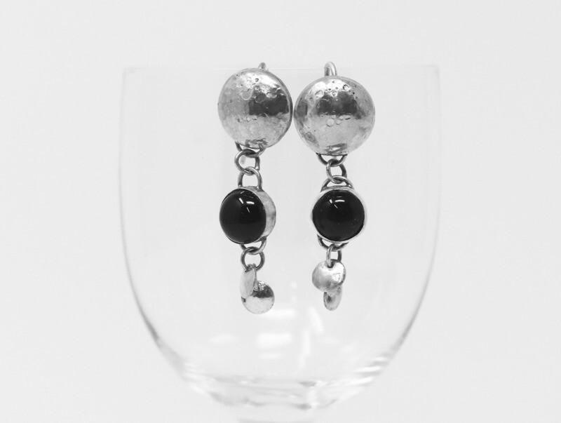 Sterling Silver With Black Onyx Stone Earrings